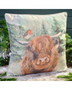 Frosted Highland Cow Polyester & Linen Cushion
