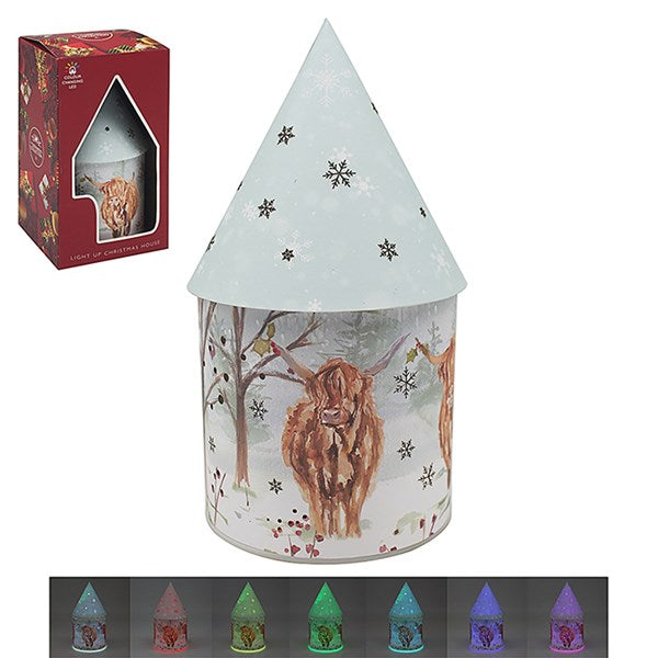 Jennifer Rose Christmas Highland Cow LED House