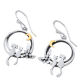 Cat & Dog Best Friends Drop Earrings - Silver & 9ct Gold