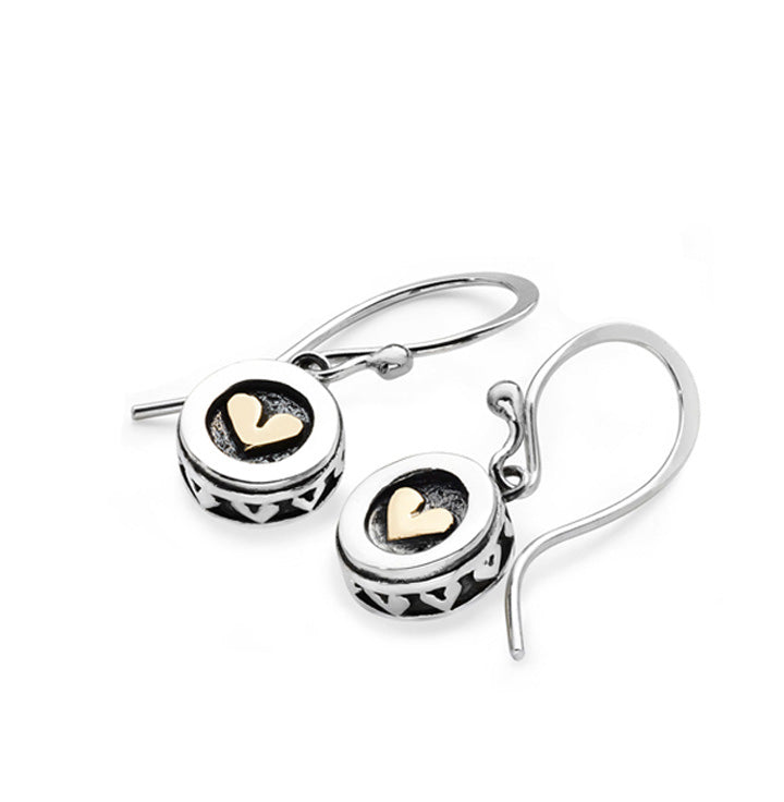 Heart & Drum Moondance Drop Earrings - Silver & 9ct Yellow Gold