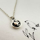 Enchanted Tales Robin in Round Frame Necklace - Silver & 9ct Gold