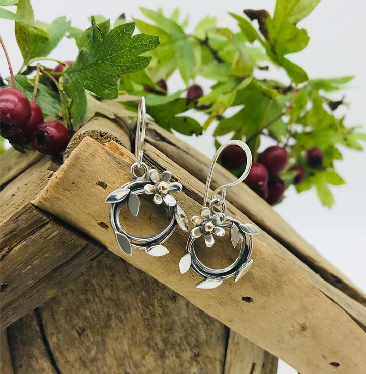 Entwined Earrings Daisy - Silver & 9ct Gold