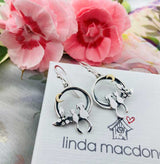 Cat & Dog Best Friends Drop Earrings - Silver & 9ct Gold