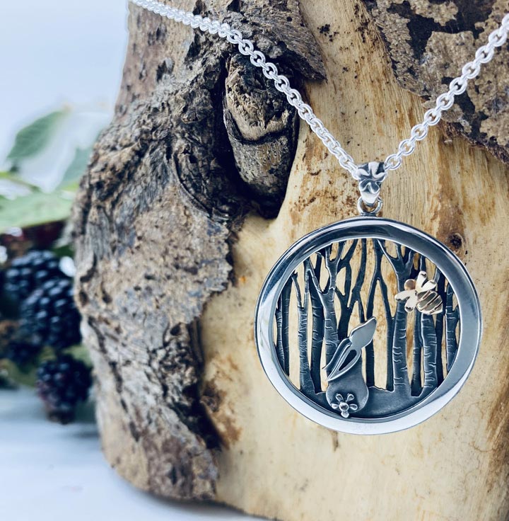 Bunny & Bee Necklace - Silver & 9ct Gold