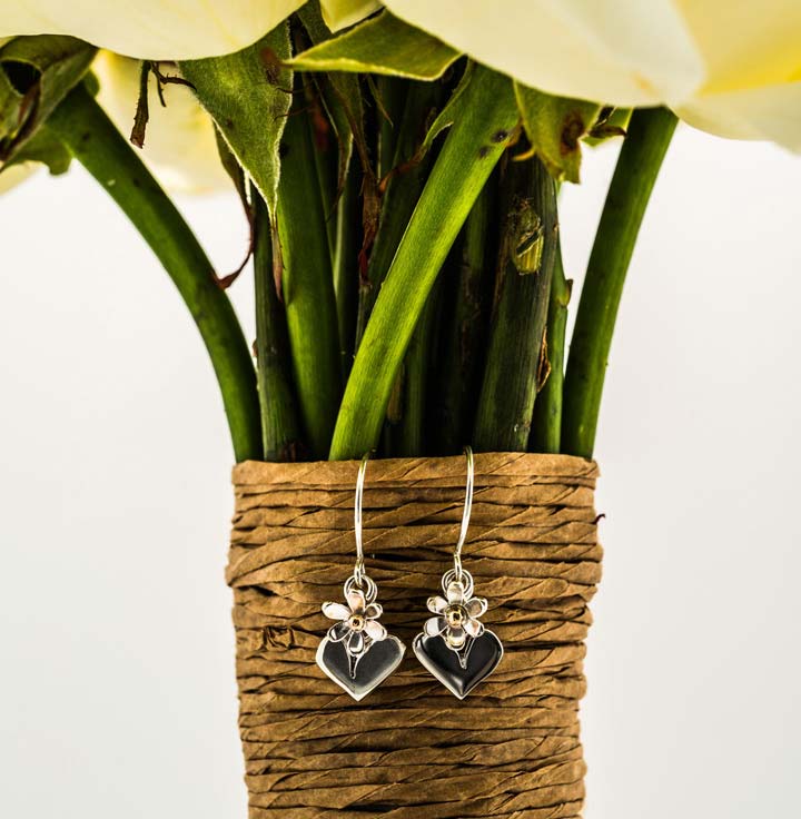 Hearts & Flowers Earrings - Silver & 9ct Yellow Gold