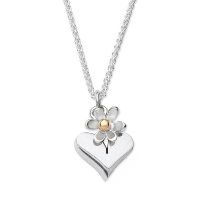 Hearts & Flowers Necklace - Silver & 9ct Yellow Gold