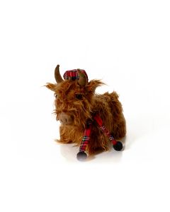 Christmas Highland Cow Plush Door Stop With Tartan Hat & Scarf