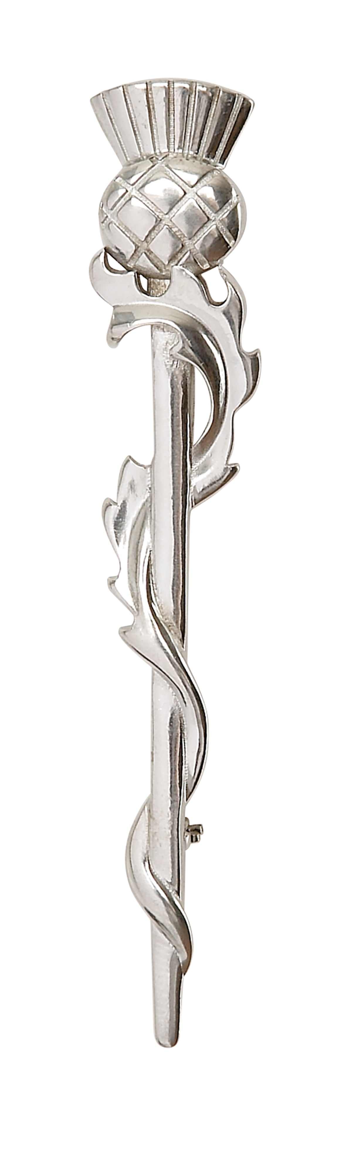 Thistle Curving Leaf Polished Kilt Pin