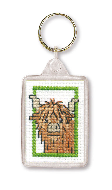 Highland Cow Cross-stitch Keyring