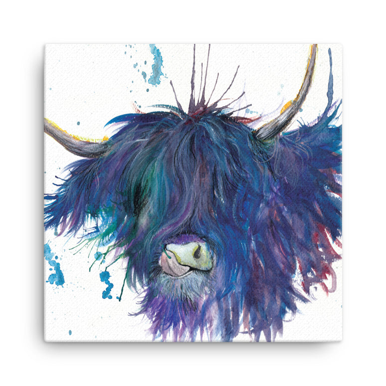 Splatter Highland Cow Mini Canvas (20cmx20cm)