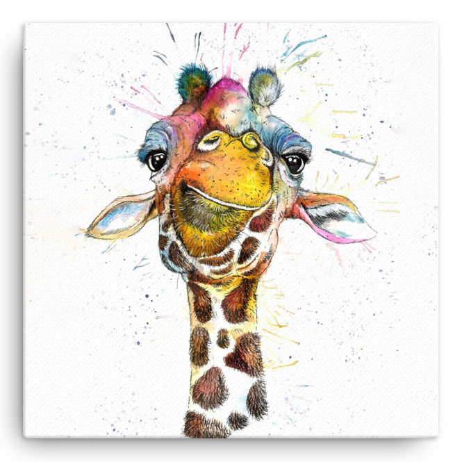 Splatter Rainbow Giraffe Mini Canvas (20cmx20cm)