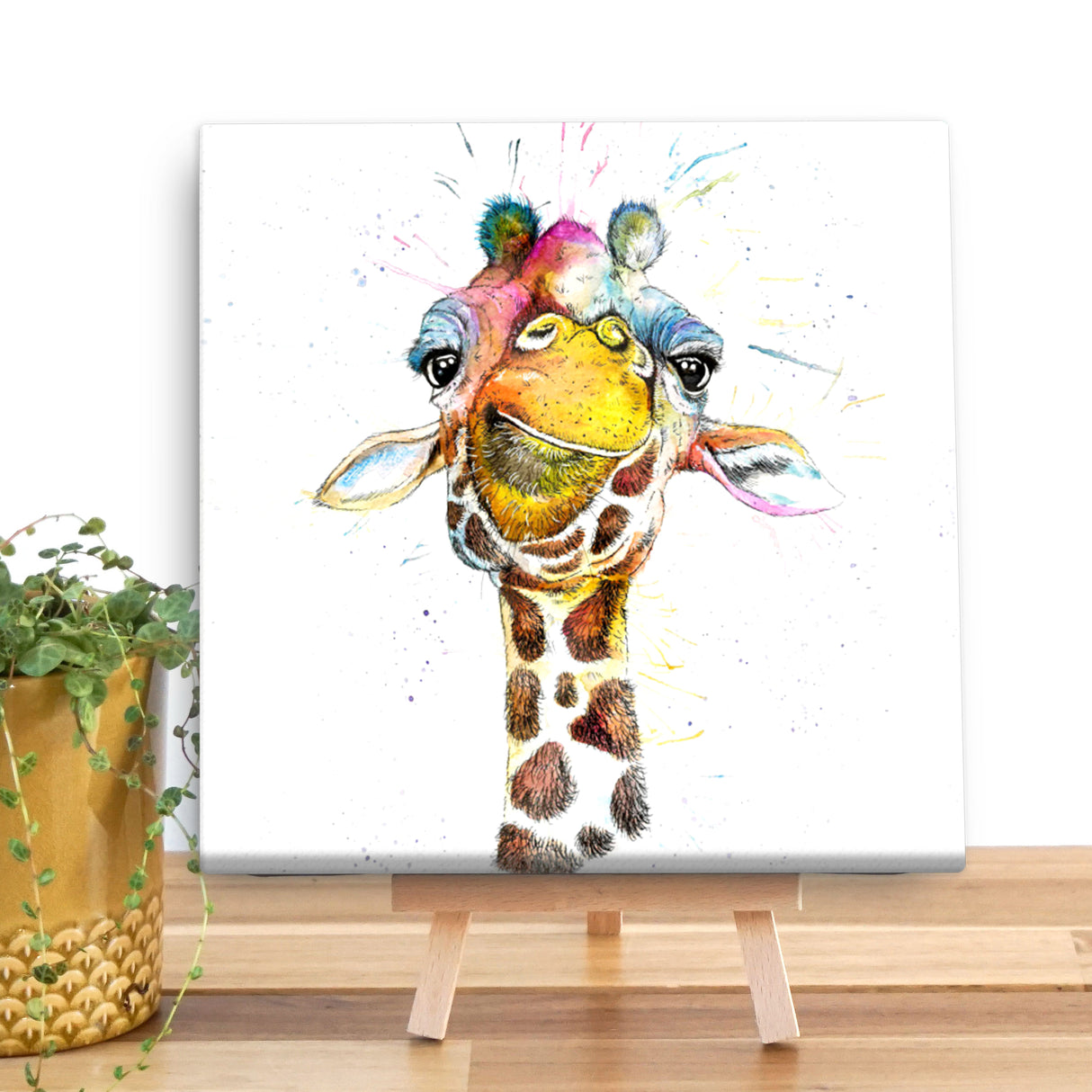 Splatter Rainbow Giraffe Large Canvas (40cmx40cm)