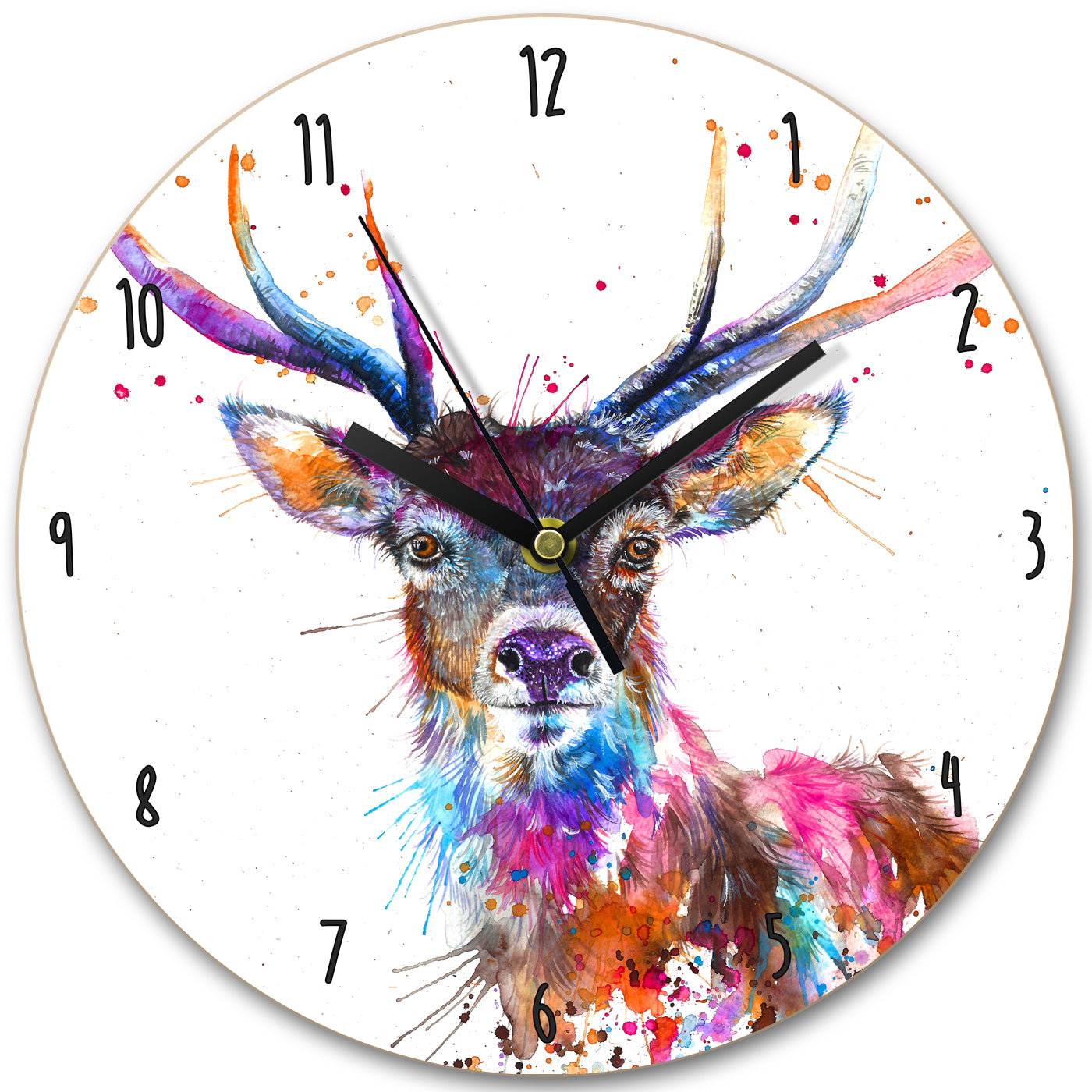 Splatter Rainbow Stag Wooden Clock