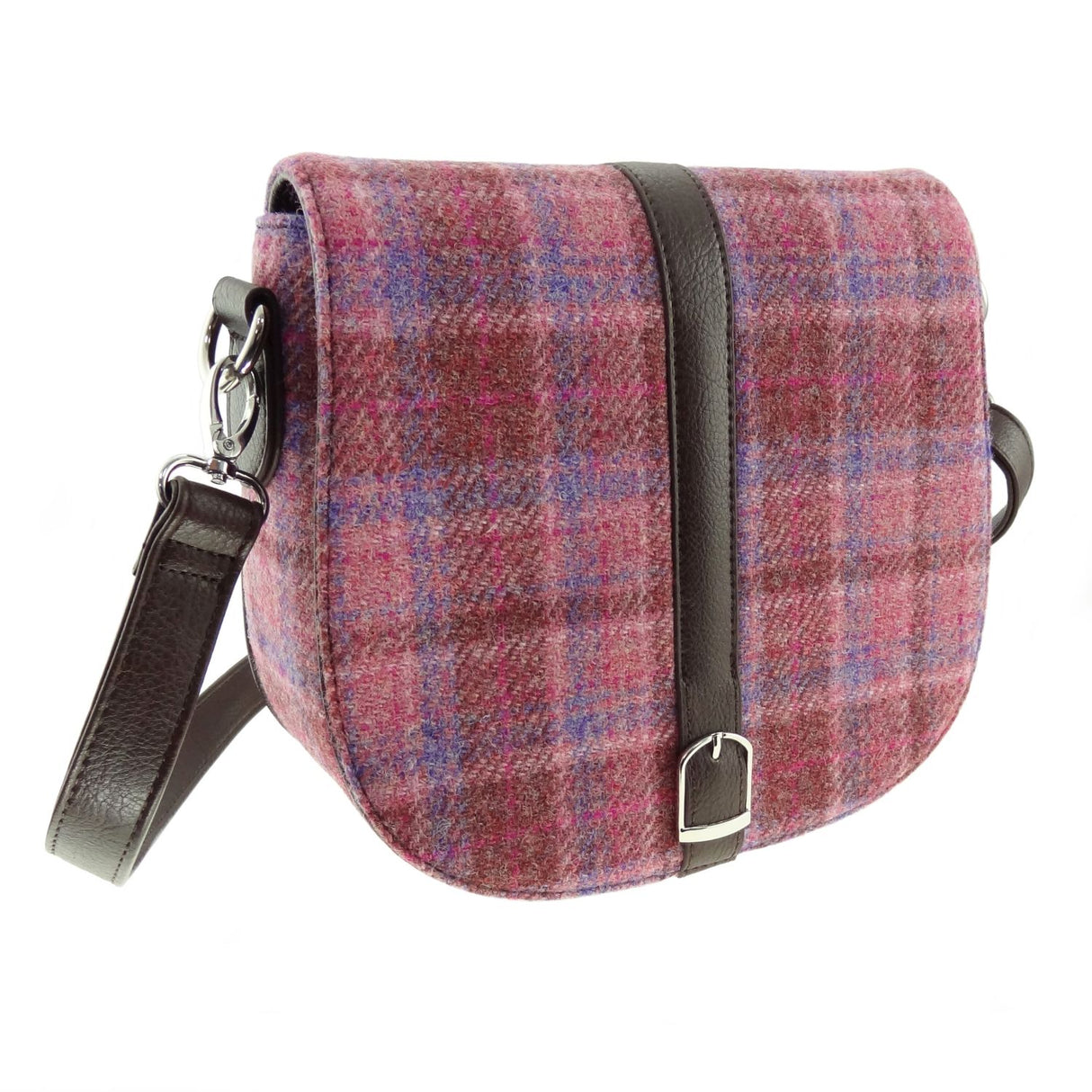 Beauly Harris Tweed Curved Shoulder Bag Pink Check