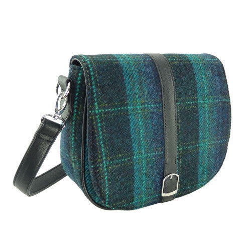 Beauly Harris Tweed Curved Shoulder Bag Blue with Turquoise Overcheck