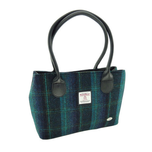 Cassley Harris Tweed Classic Large Bag Blue with Turquoise Overcheck