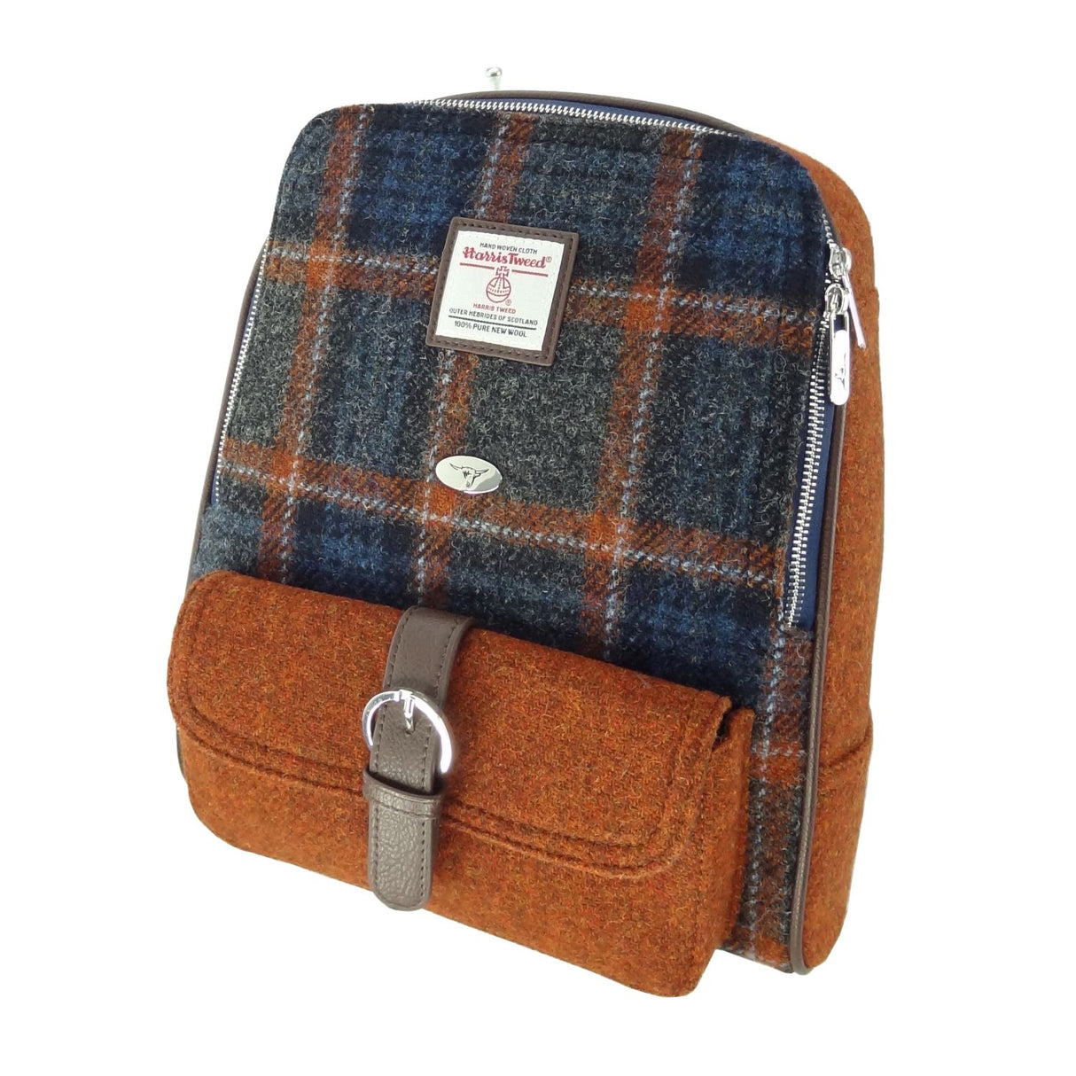 Naver Harris Tweed Backpack Grey with Rust Overcheck