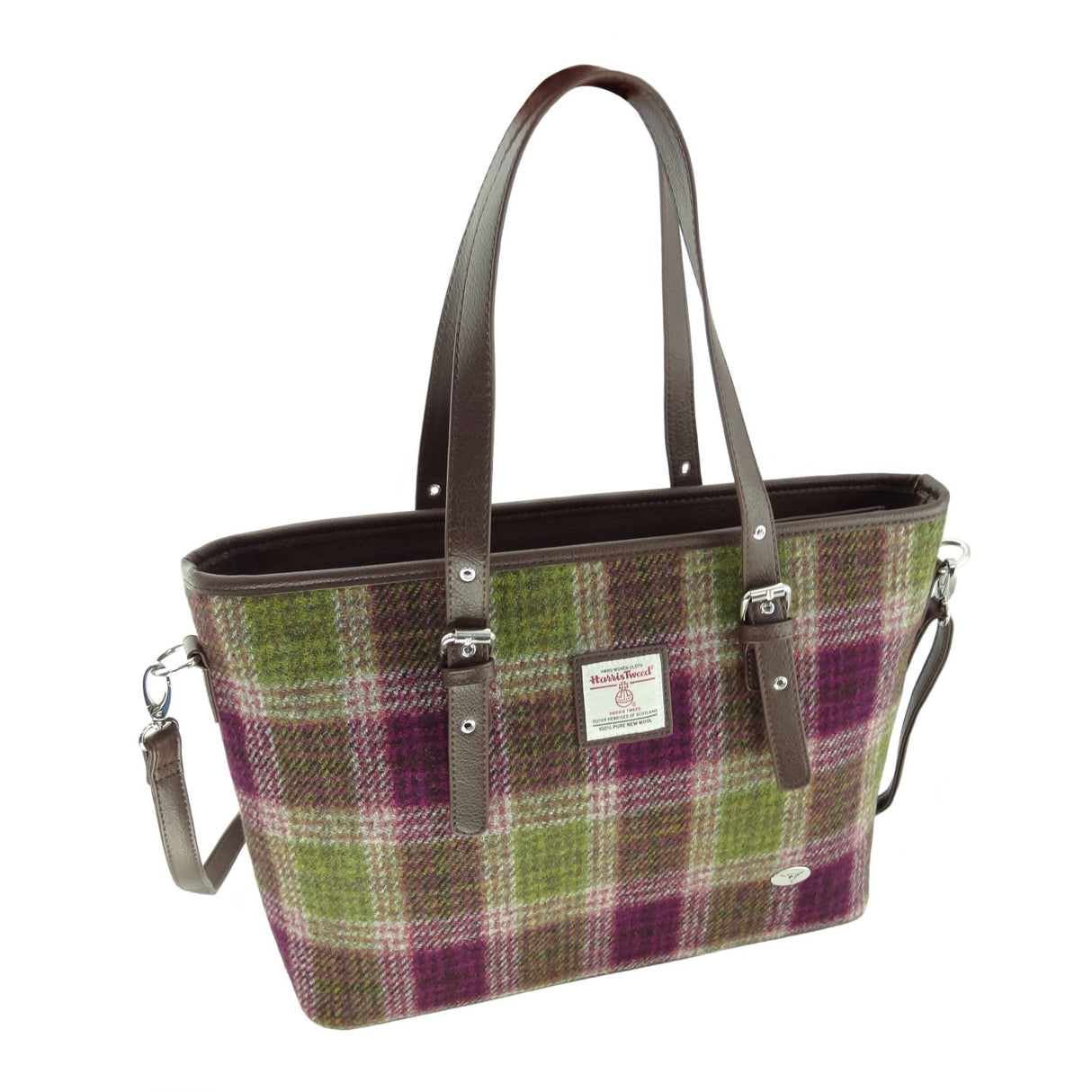 Spey Harris Tweed Large Tote Bag with Shoulder Strap Heather Check