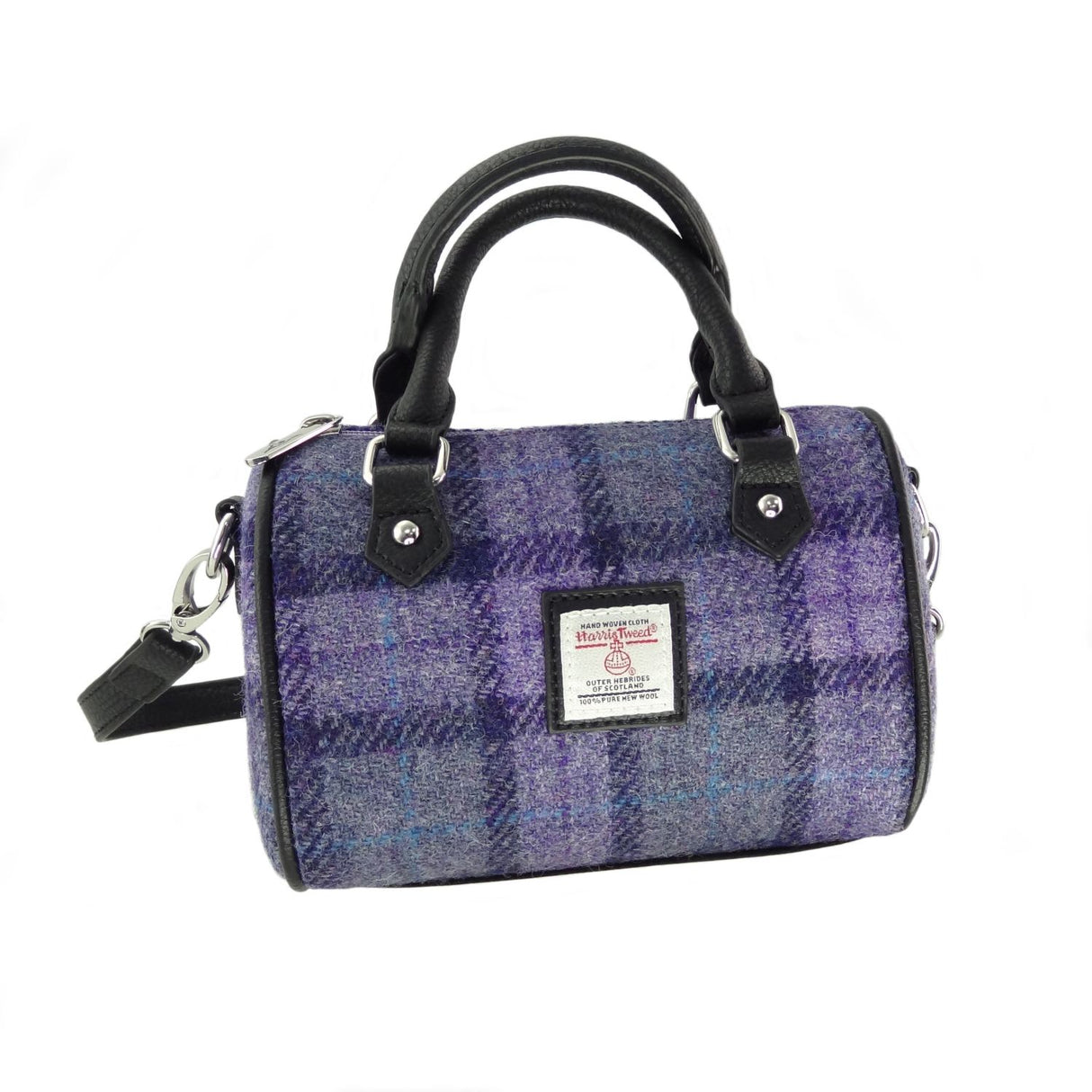 Kilbride Harris Tweed Mini Bowling Bag Bold Purple Check