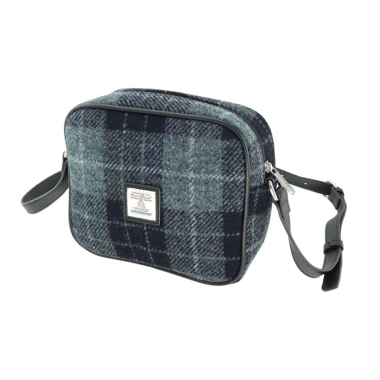 Almond Harris Tweed Small Rectangular Bag Grey & Black Tartan