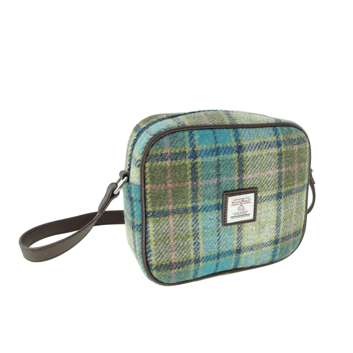 Almond Harris Tweed Small Rectangular Bag Turquoise Tartan