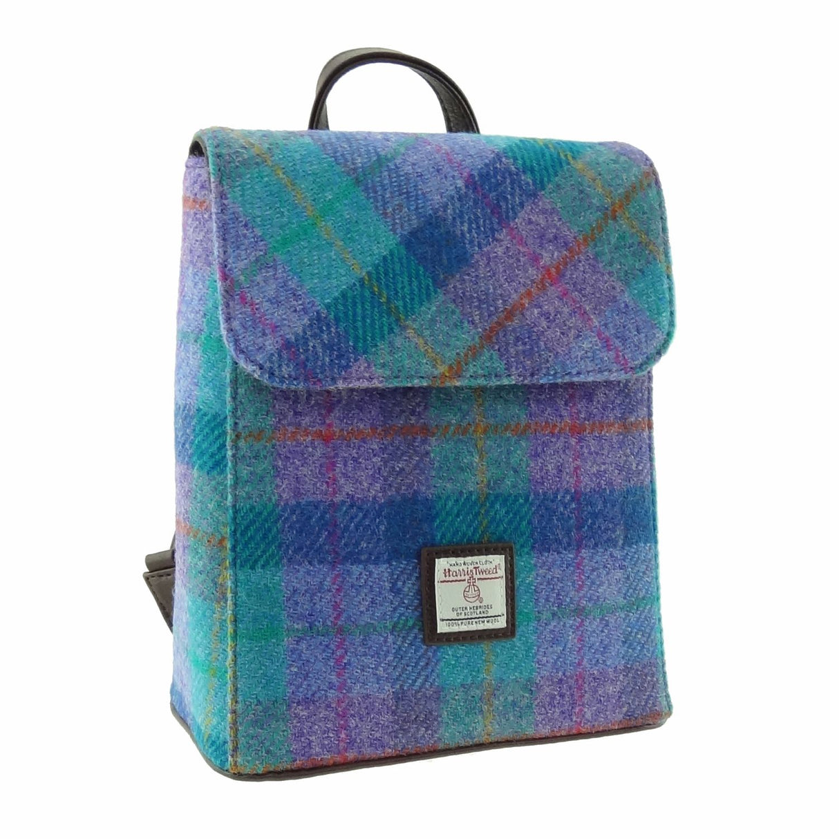 Tummel Harris Tweed Mini Backpack Green & Purple Tartan