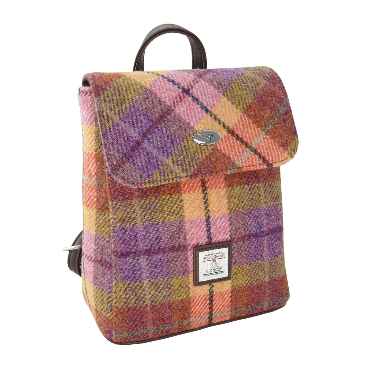 Tummel Harris Tweed Mini Backpack Peach & Purple Tartan