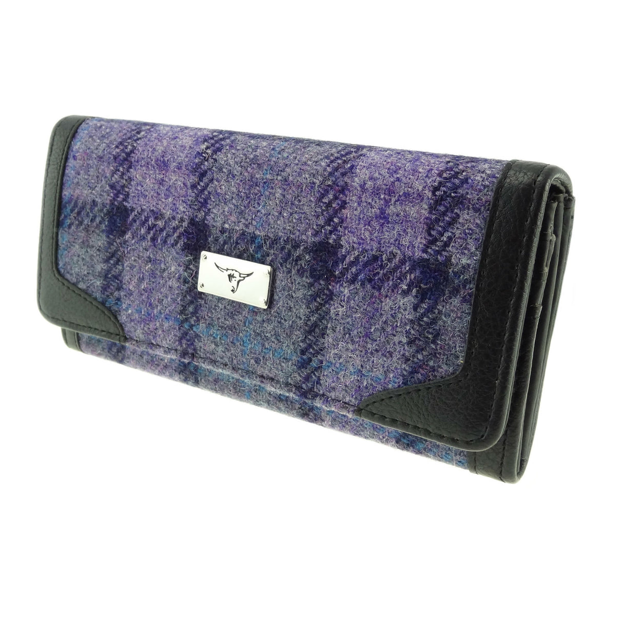 Bute Harris Tweed Long Purse with Zip/Card Bold Purple Check