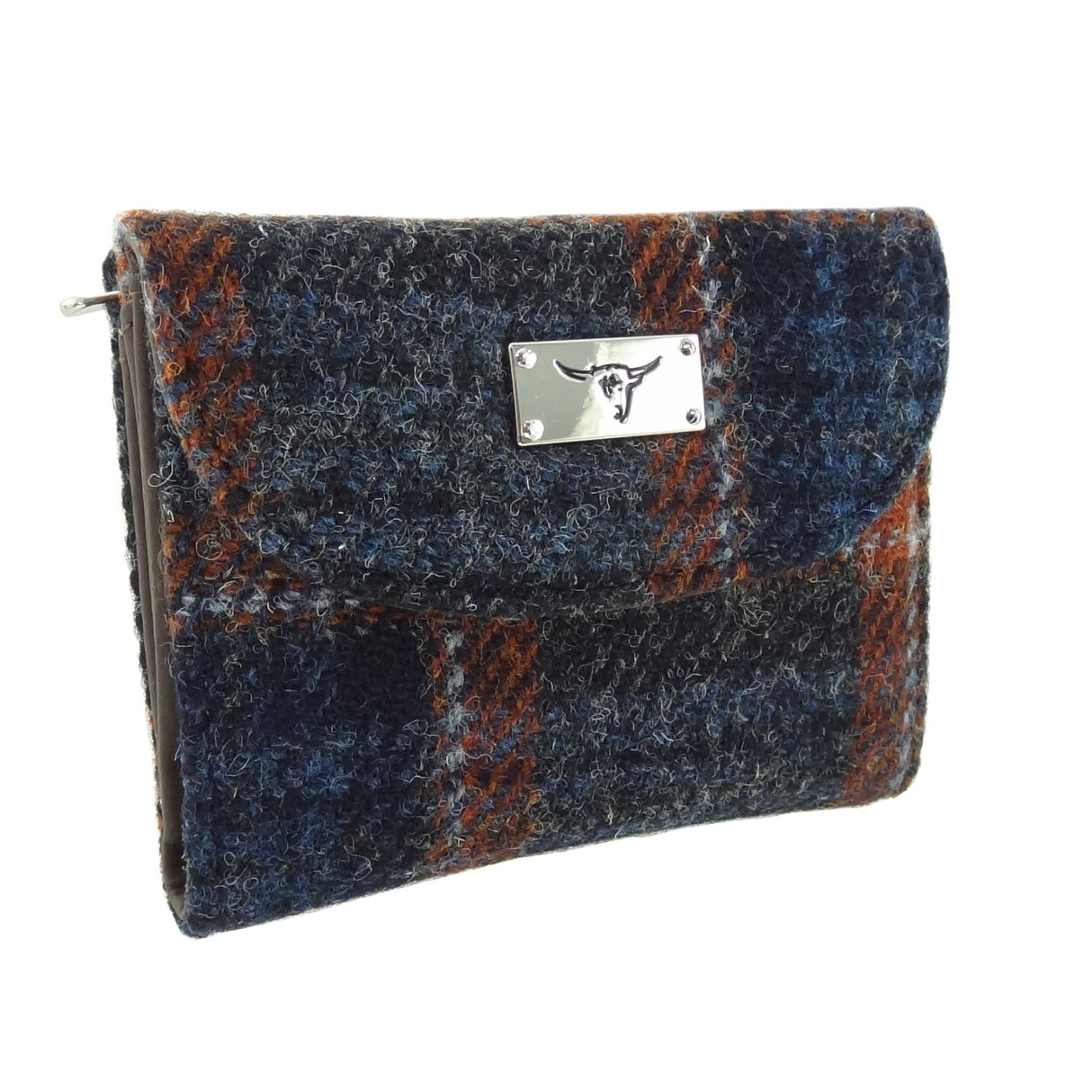 Jura Harris Tweed Small Purse with Coin Section Grey with Rust Overcheck