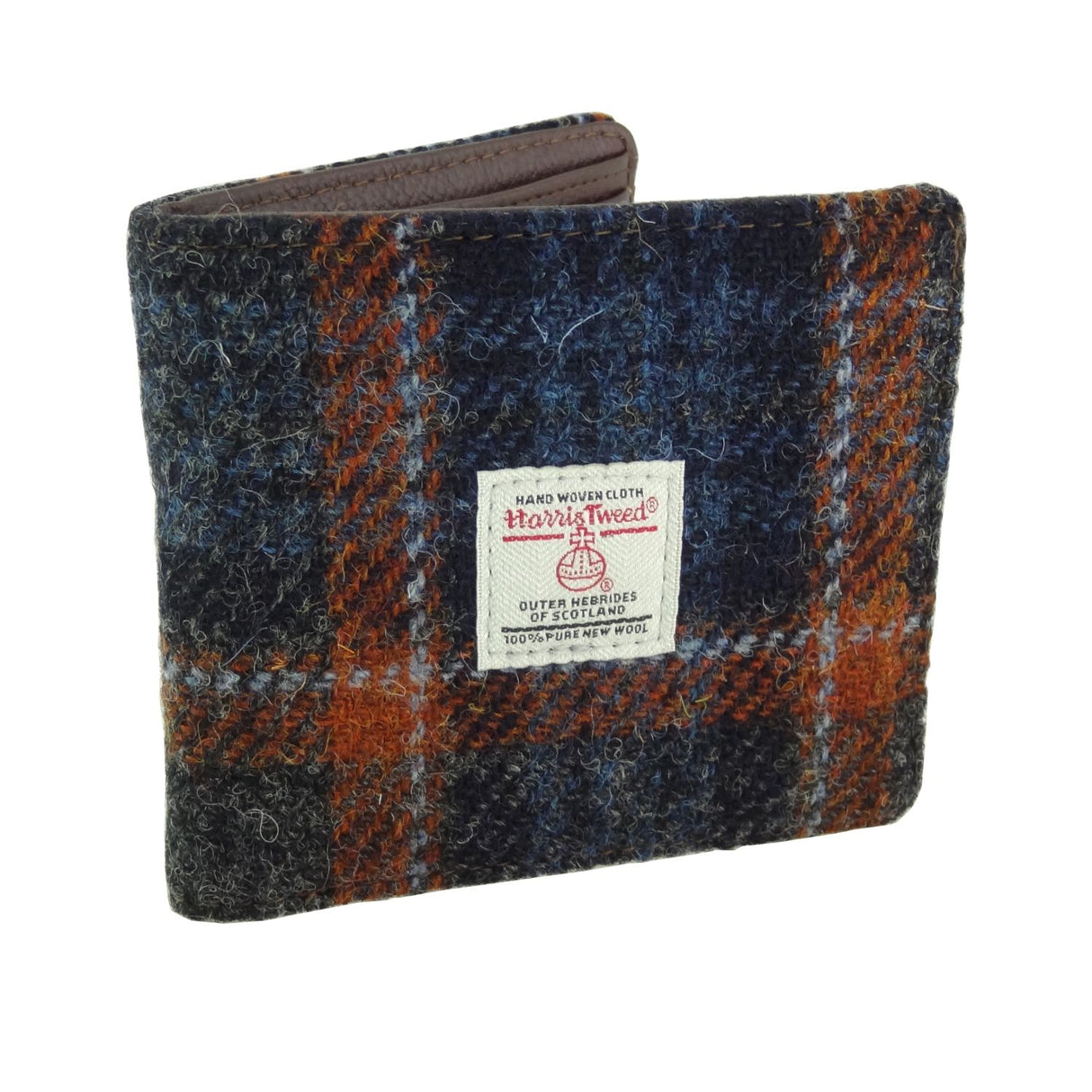 Mull Harris Tweed Mens Wallet Grey with Rust Overcheck