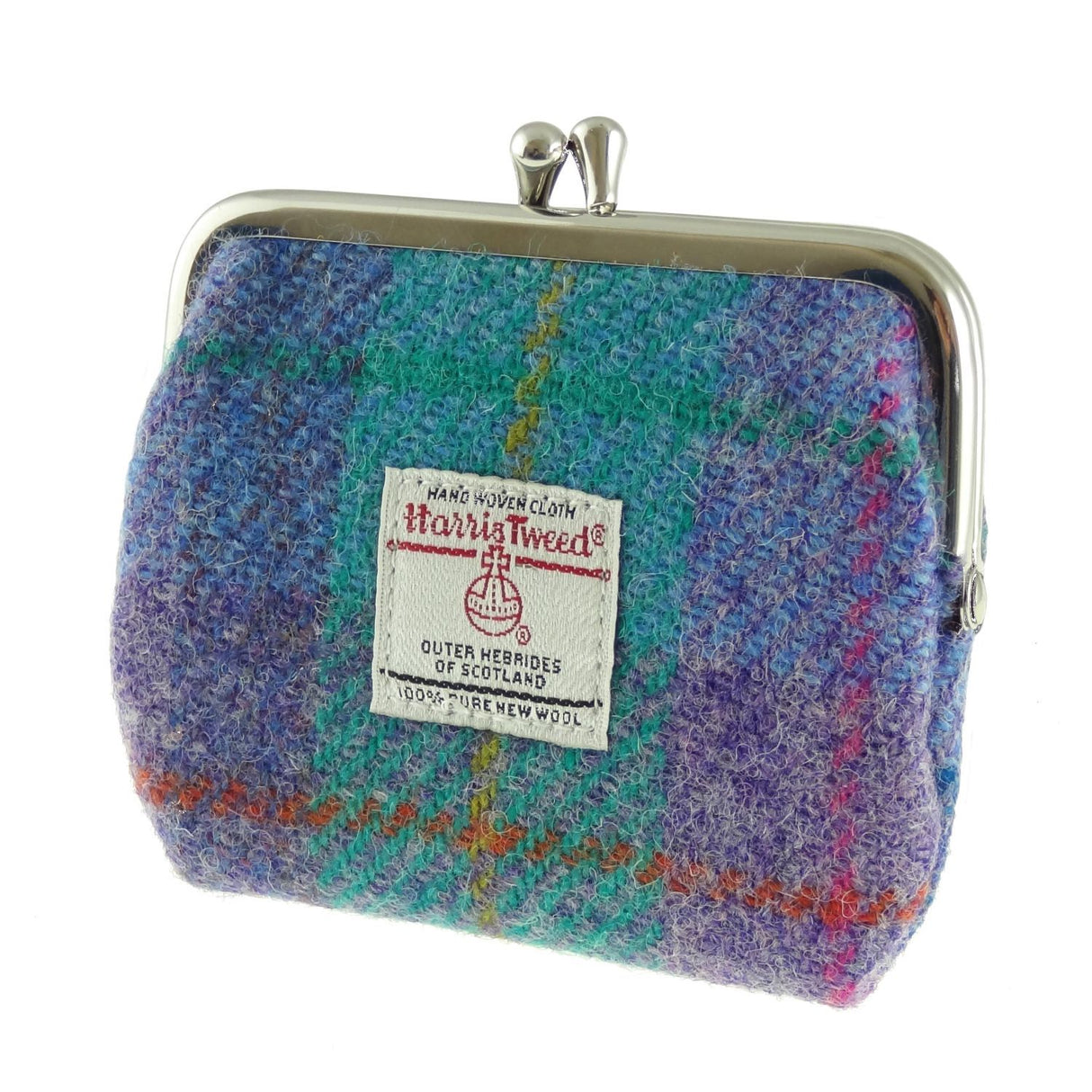 Eigg Harris Tweed Clasp Coin Purse Green & Purple Tartan