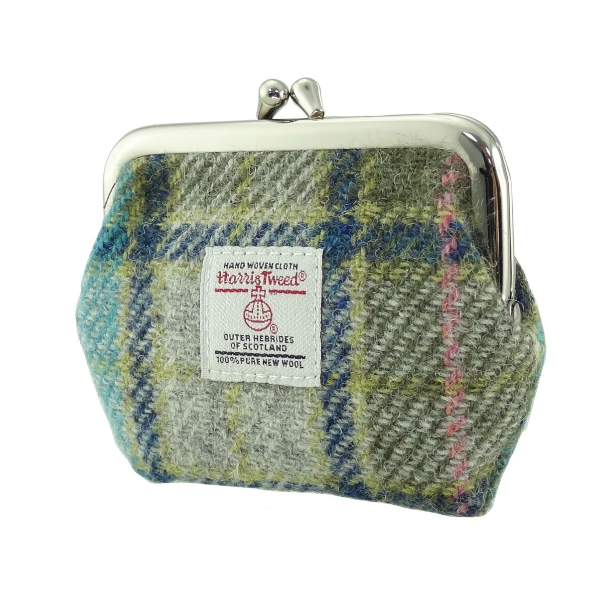 Eigg Harris Tweed Clasp Coin Purse Turquoise Tartan