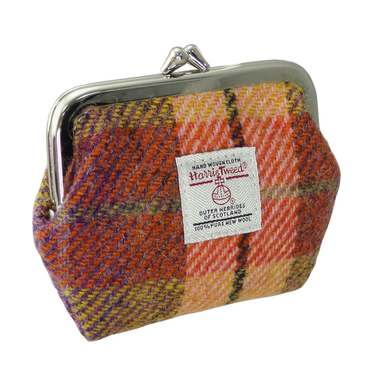 Eigg Harris Tweed Clasp Coin Purse Peach & Purple Tartan