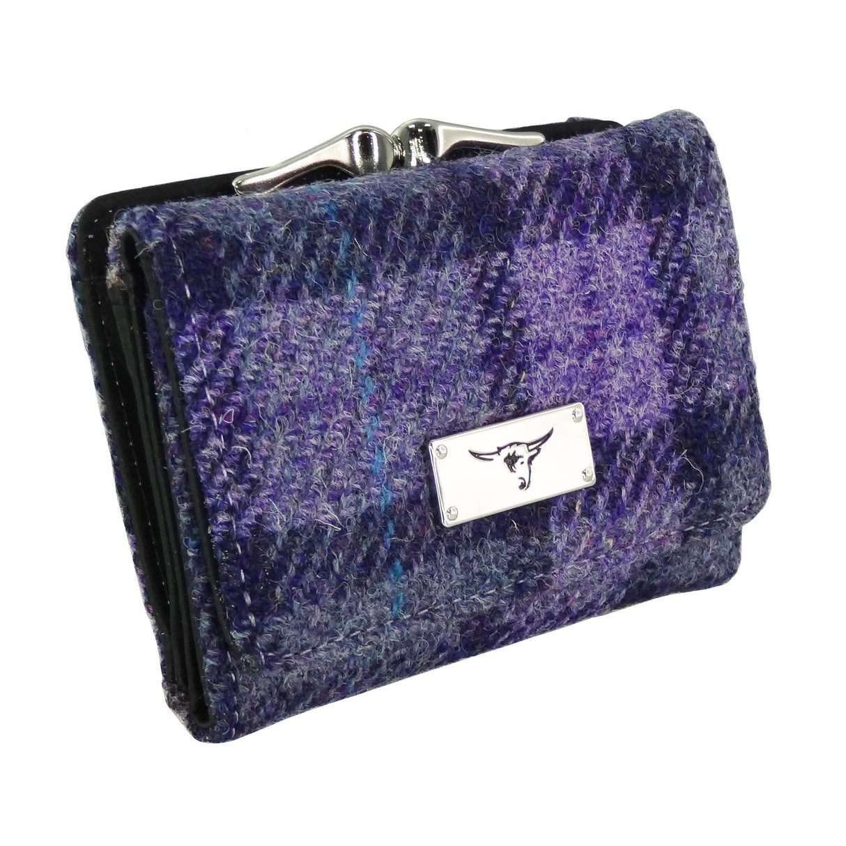 Unst Harris Tweed Small Clasp Purse with Card Section Bold Purple Check