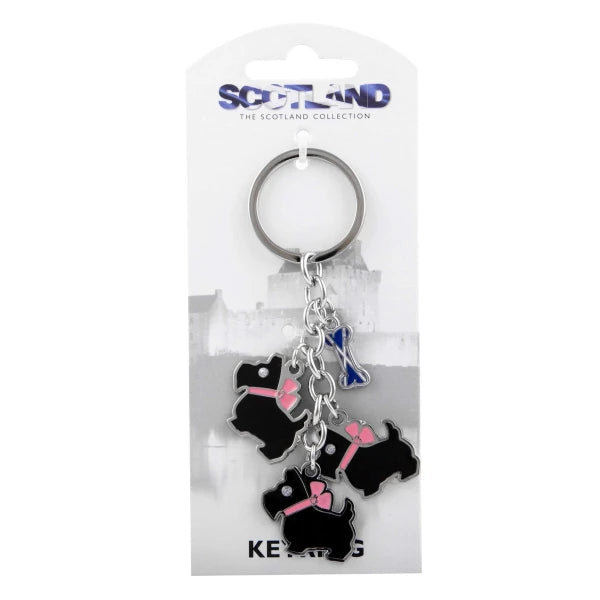 Multi Black Dog With Bone Keyring