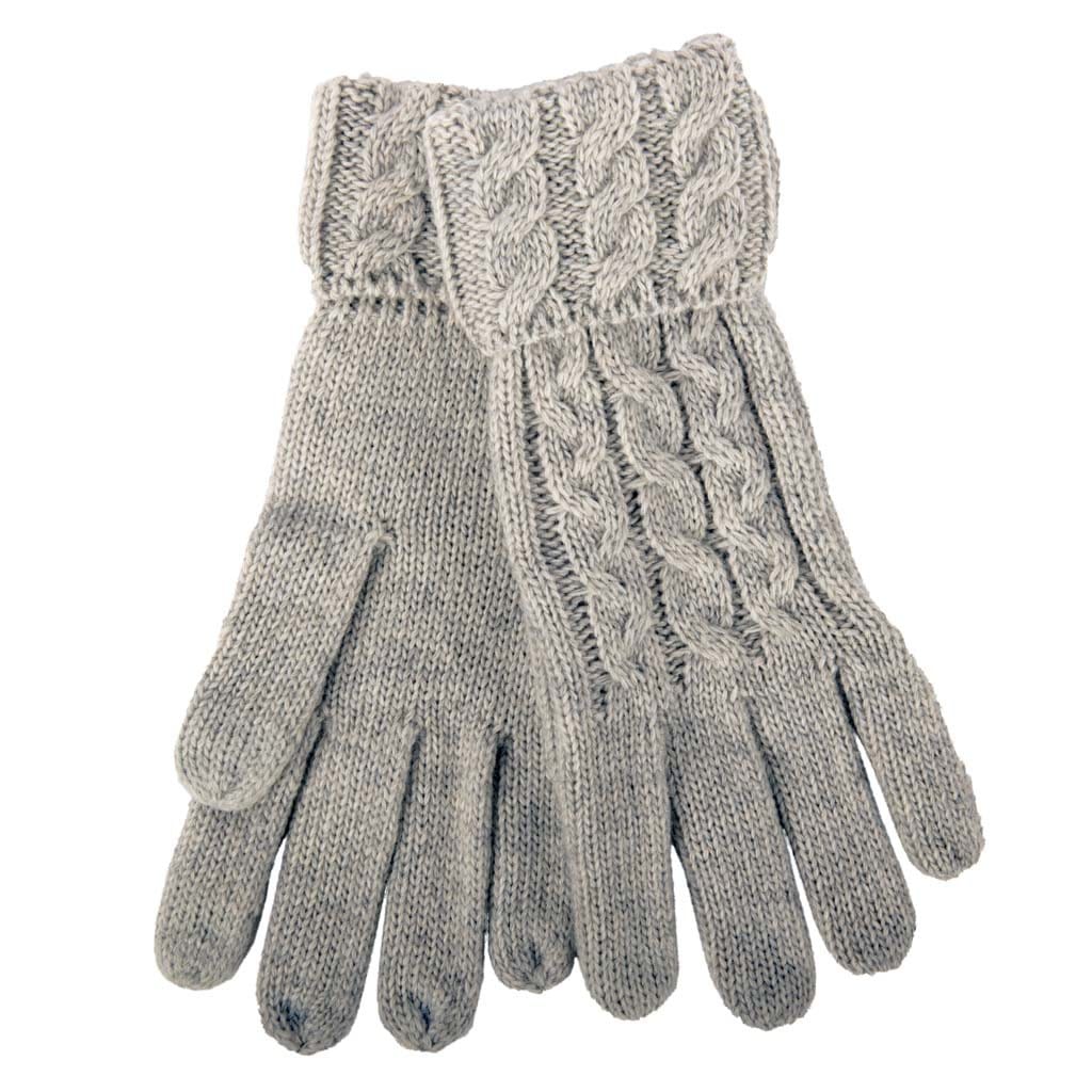 Aran Fine Gauge Wool Blend Cable Cuff Glove - Silver Grey