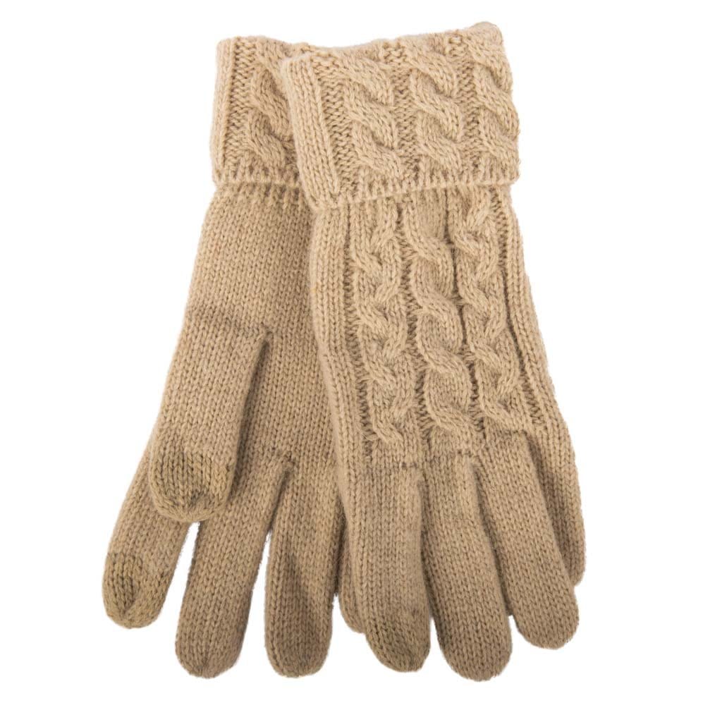 Aran Fine Gauge Wool Blend Cable Cuff Glove - Oatmeal mix