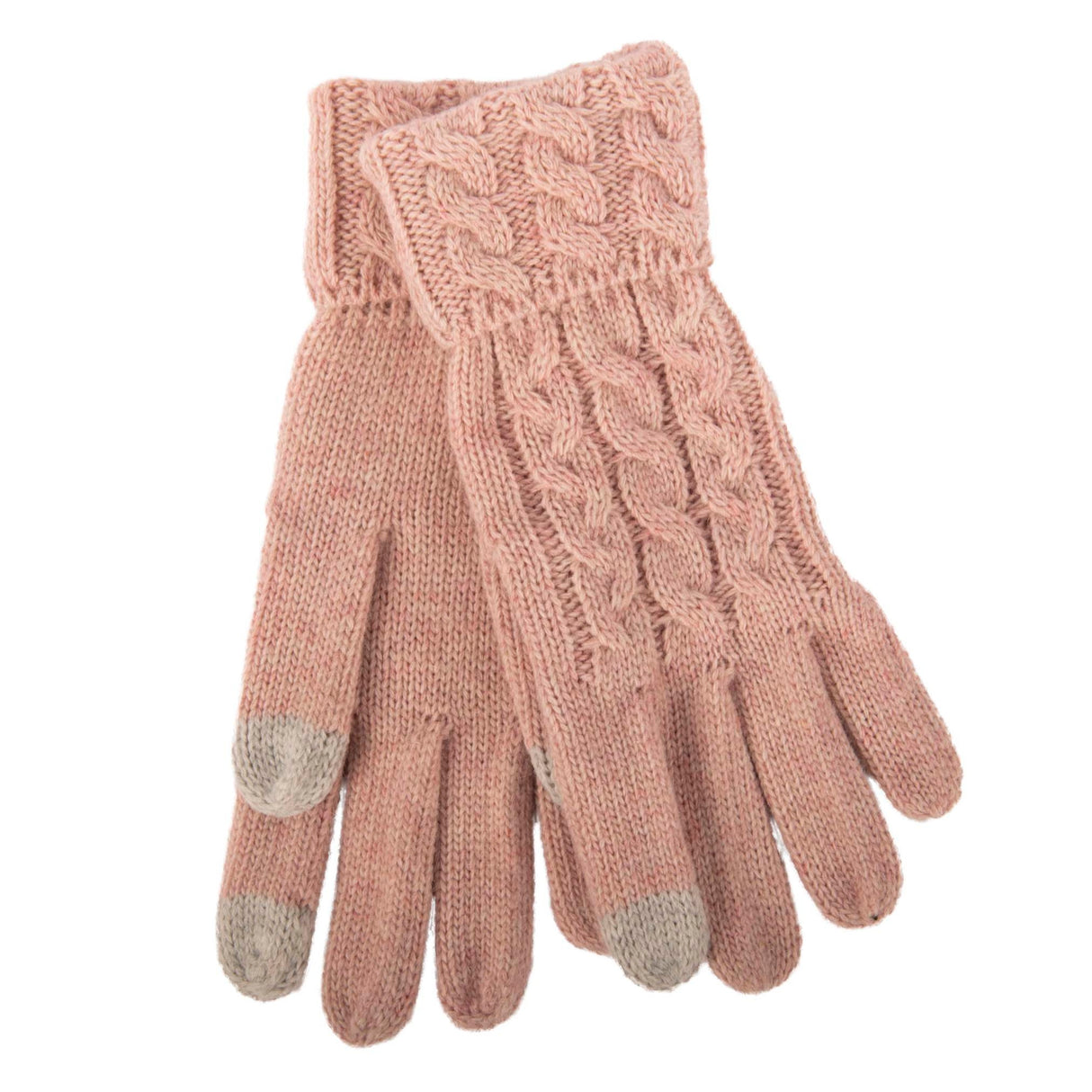 Aran Fine Gauge Wool Blend Cable Cuff Glove - Blush