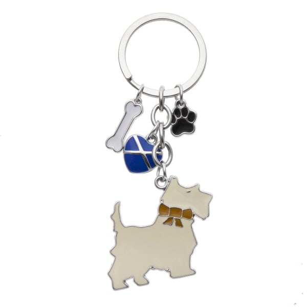 Scottie Dog With Heart, Paw & Bone Keyring