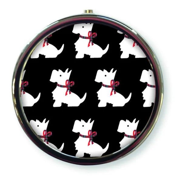 Tartan Scottie Dog Pill Box - Multi White