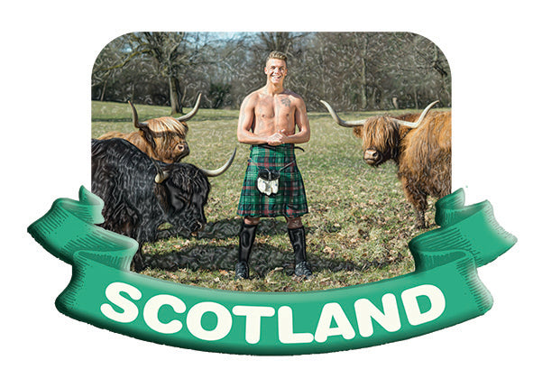 Kilt Guy with Cows Resin Magnet