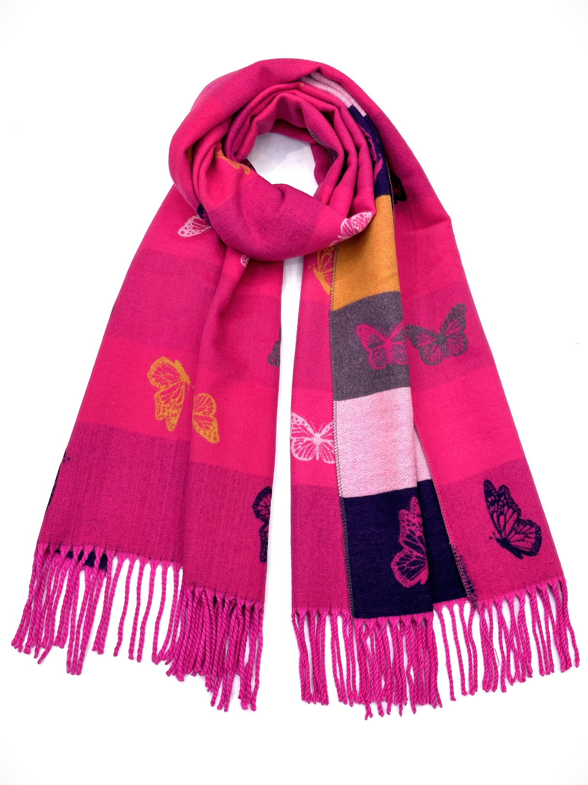 Fuschia Cashmere Blend Reversible Butterfly scarf