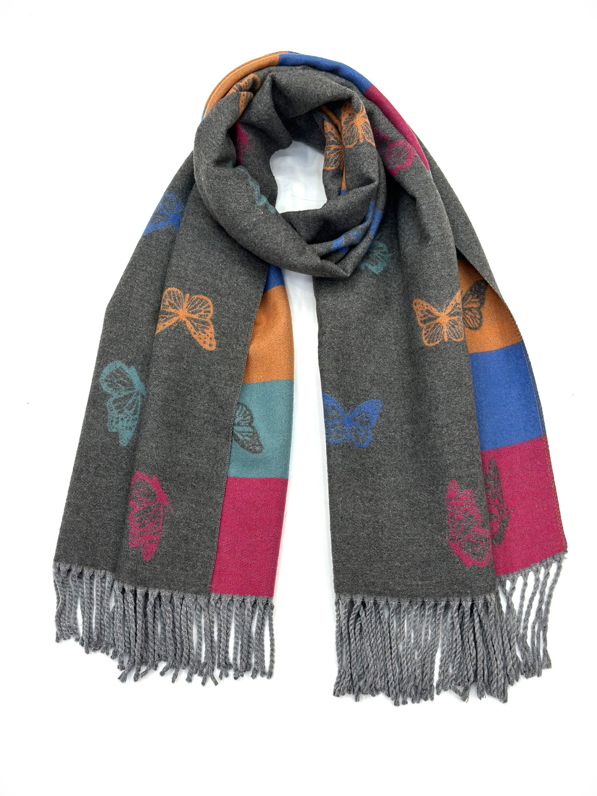 Grey Cashmere Blend Reversible Butterfly scarf