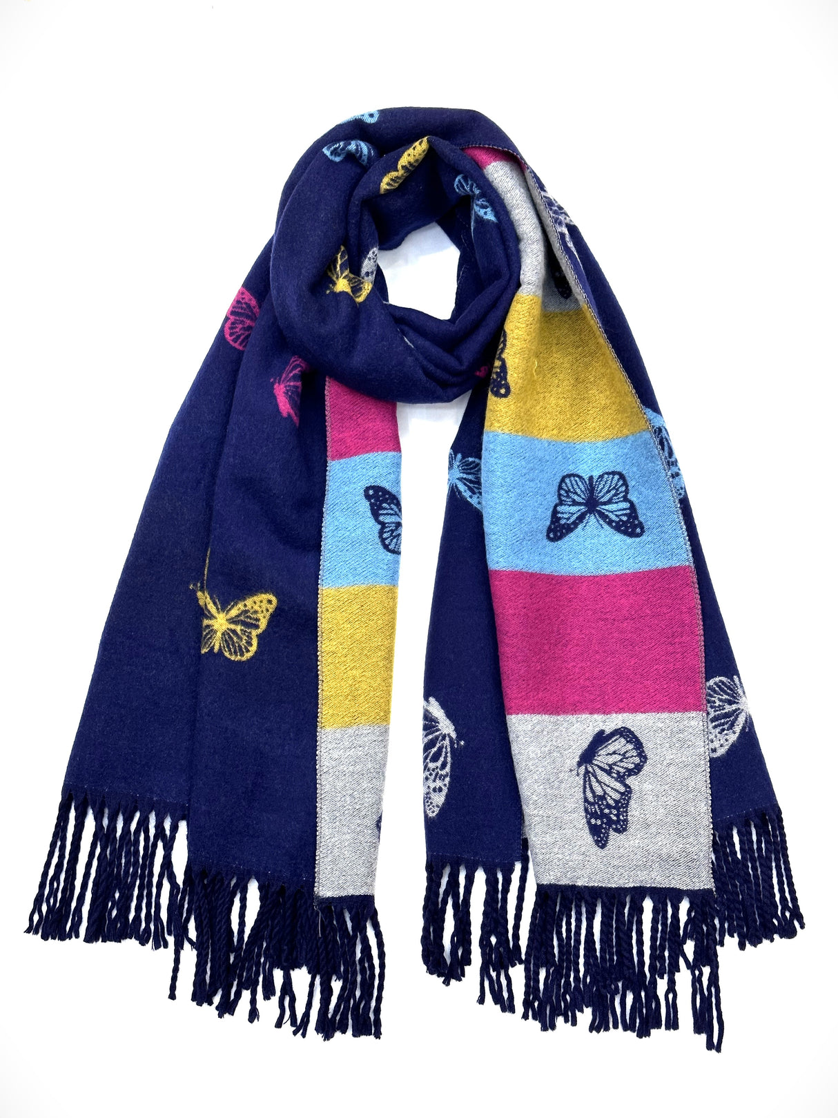 Navy Cashmere Blend Reversible Butterfly scarf