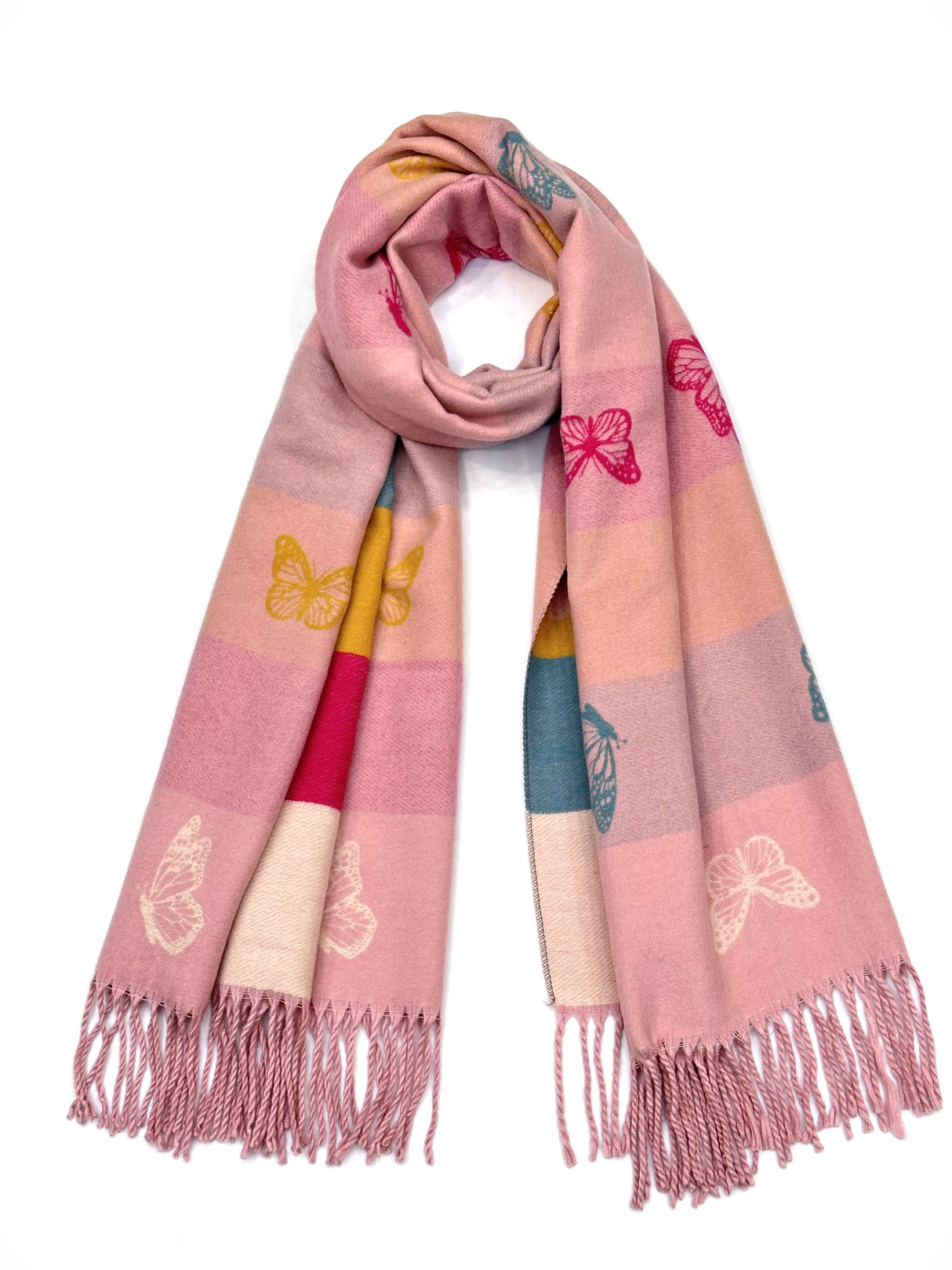 Pink Cashmere Blend Reversible Butterfly scarf