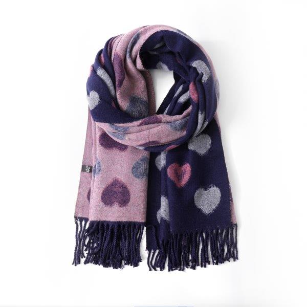 Navy Cashmere Blend Reversible Retro Heart scarf