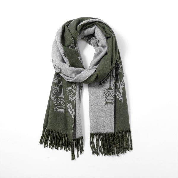 Olive Cashmere Blend Reversible Thistle scarf