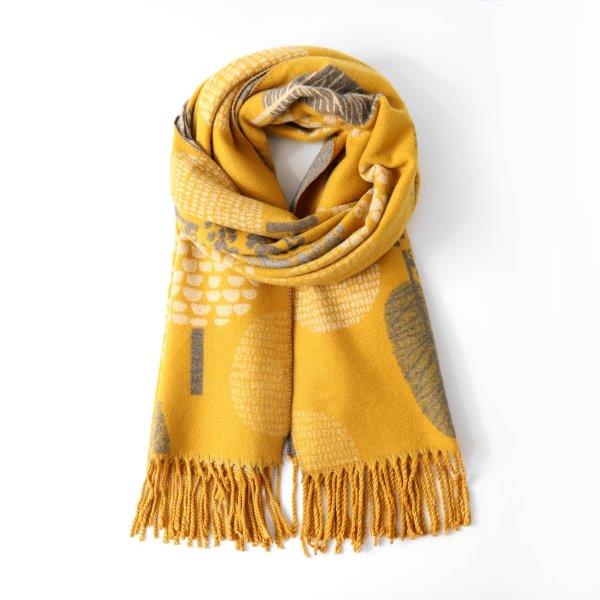 Mustard Cashmere Blend Reversible Trees scarf