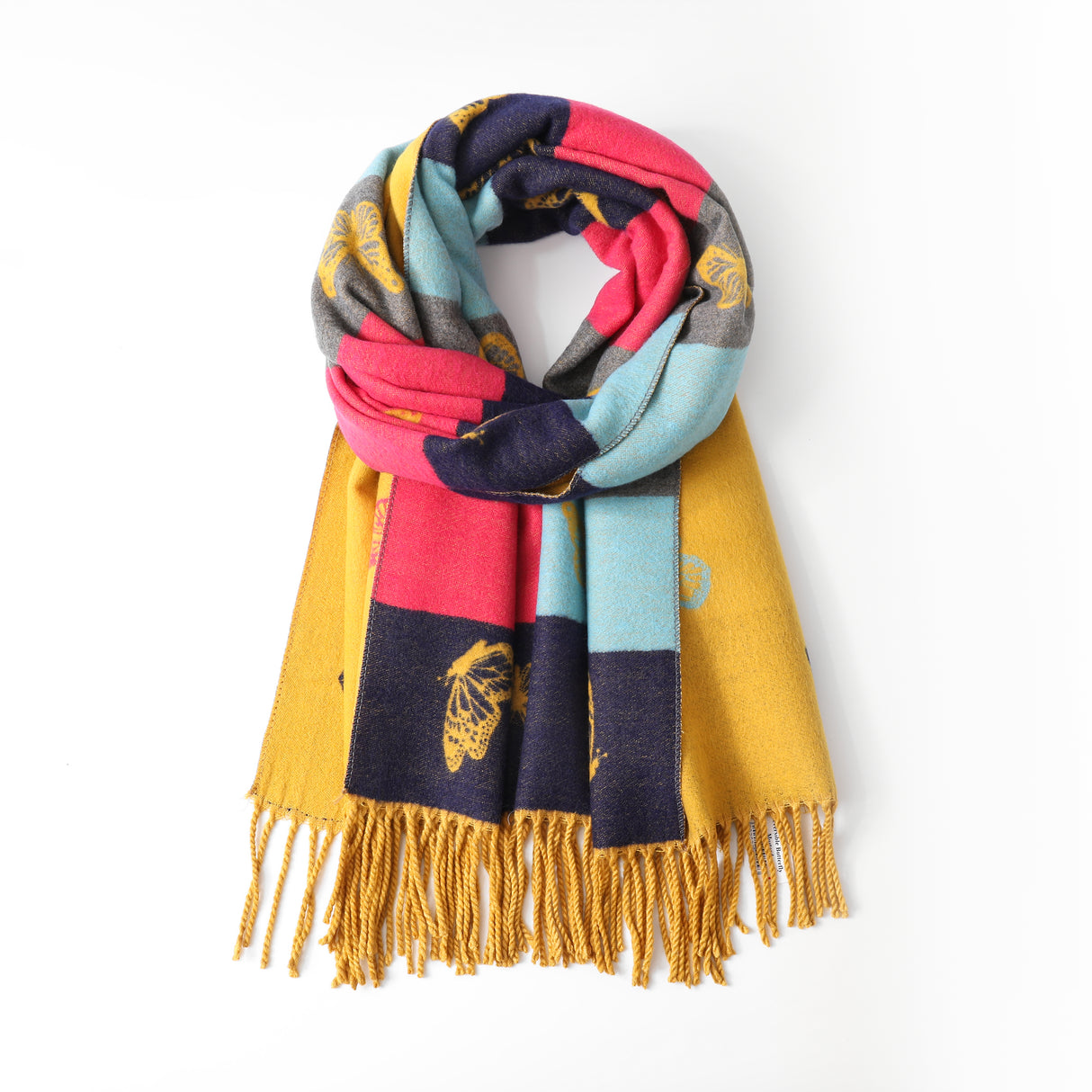 Mustard Cashmere Blend Reversible Butterfly scarf