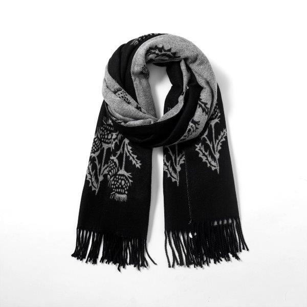 Black/Grey Cashmere Blend Reversible Thistle scarf